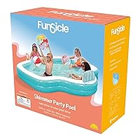 Funsicle: Shimmer Party Pool - 10ft Inflatable Lounge Pool, Teal & White, 120x110x18, Cup Holders, Comfortable Backrests, Outdoor Family Pool