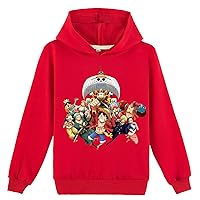 Unisex Kids Graphic Long Sleeve Hoodie,Anime One Piece Pullover Hooded Casual Loose Sweatshirts for Boys Girls