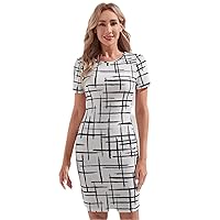 Allover Print Bodycon Dress (Color : Black and White, Size : Large)