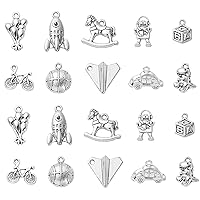 LiQunSweet 100 Pcs 10 Styles Antique Style Children's Play Themed Charms Bicycle Rocking Horse Balloon Robot Charms for Earrings Jewelry Making