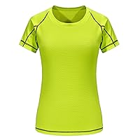 Freebily Women's Short Sleeve Athletic T-Shirt Loose Fit Quick Dry Performance Tee Gym Running Tennis Sports Tops