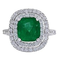 3.74 Carat Natural Green Emerald and Diamond (F-G Color, VS1-VS2 Clarity) 14K White Gold Engagement Ring for Women Exclusively Handcrafted in USA
