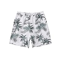 Verdusa Boy's Tropical Print Drawstring Waist Gaphic Vacation Swim Trunk Summer Beach Shorts