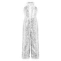 Kids Girls Teens Halter Neck Sleeveless Sparkly Jumpsuit One Piece Romper Party Outfits