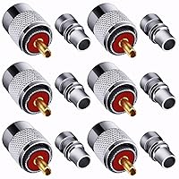 PL259 Coaxial Connectors 6 Pcs PL-259 UHF Male Solder Connector Plug with Reducer, Teflon Material 50ohm for RG59 RG8 RG8x LMR400 RG213 Coaxial Cable Compatiable with Ham Radio Antenna Fanbalunke