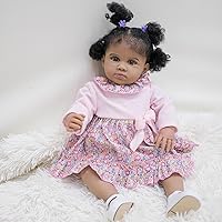 Lifelike Reborn Baby Doll Black Girls 24 inch Soft Body African American Realistic Toddler Dolls That Look Real Life Cute Birthday Gifts for Age 6 Year Old Girls
