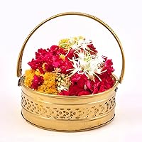 ALODIE- Traditional Brass Flower Basket- Phool Sajhi for Pooja- Dolchi Basket for Pooja- Home Decor (6.7Wx2.8H INCHES)