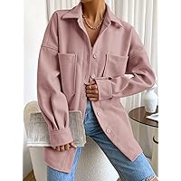 Women's Jackets Dual Pocket Drop Shoulder Overcoat Women Jackets (Color : Dusty Pink, Size : X-Small)