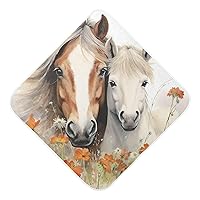 Watercolor Wild Horses Hooded Towel - Ultra Soft & Absorbent Muslin Cotton Bath Towel for Babies, Toddlers, Newborn - Boys & Girls Essential 30