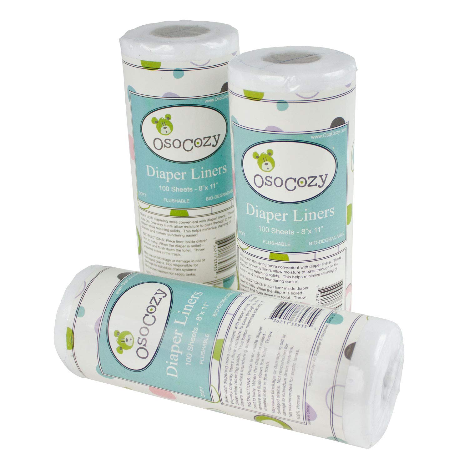 OsoCozy Flushable Diaper Liners 3 Pack - Make Cloth Diapering Convenient with Easy, Quick, Cloth Diaper Liners - Super Soft and Gentle on Baby’s Skin - 100 Sheets per roll - 3 Rolls per Package.