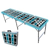 8-Foot Folding Portable Pong Table w/Optional Cup Holes & LED Lights - Jacksonville Football Field (Choose Your Model)