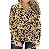 RITERA Plus Size Sweatshirts For Women Turtleneck With Zipper Coral Velvet Sweater Oversized Leopard Winter Tops Cheetah Animal Print Loose Fit Pullover Fluffy Coat 1X 1Xl 14W 16W