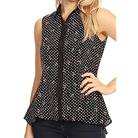 Women's Sleeveless Collar Fruit Hi Lo Print Dress Shirt Blouse Vest Top S-3X