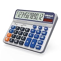 Desktop Calculator Extra Large 5in LCD Display 12-Digit Big Button Giant Accounting Calculator, Battery & Solar Powered, for Office Business & Home(OS-6815)