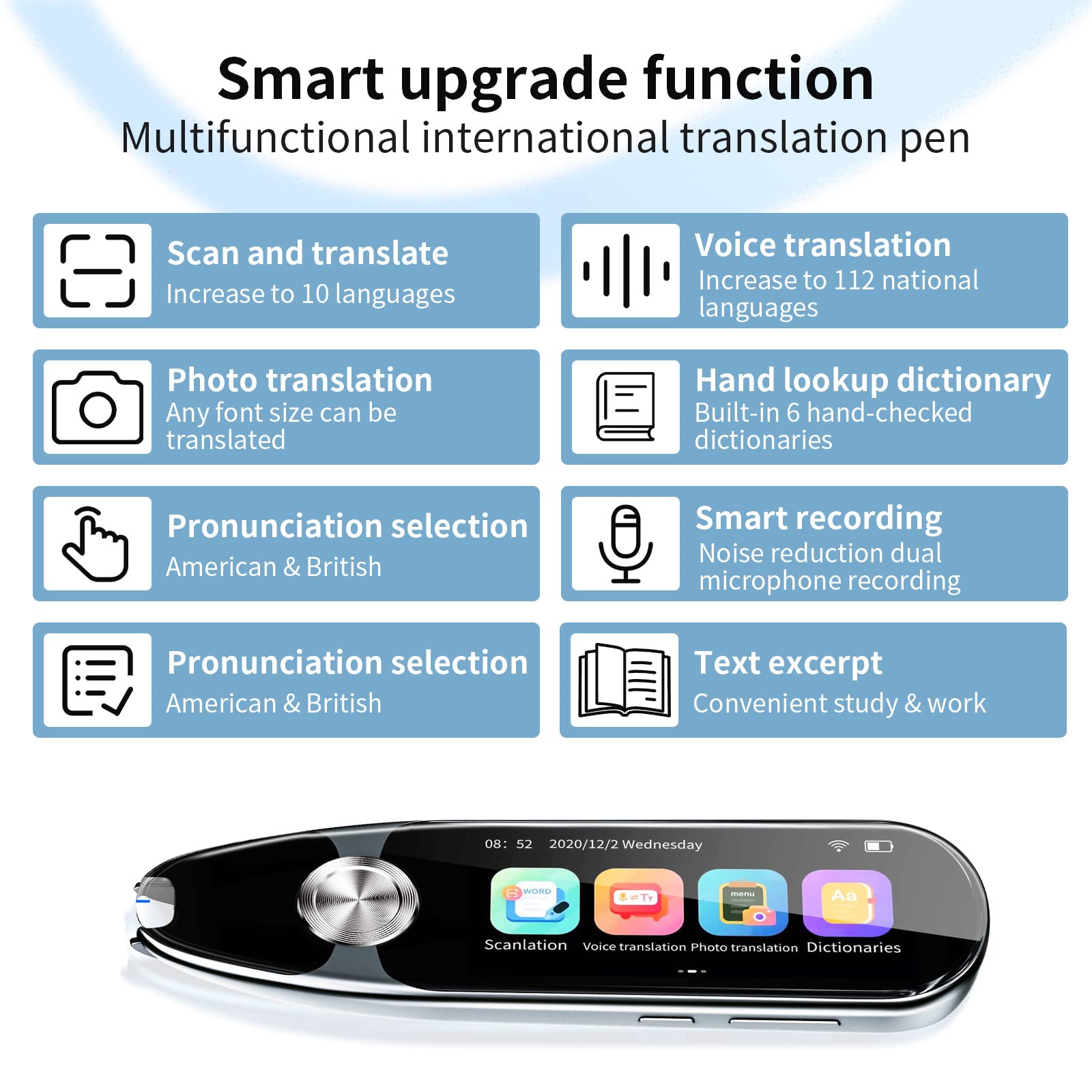 Vormor Pen Scanner OCR Digital Scanning Translation Pen 112 Languages Scanner Translator, Text-to-Speech, Text Excerpt, Language Translator Device Scanning Reader Pen Suitable for Language Learners