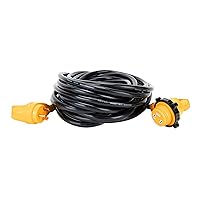 Camco Power Grip 50-Ft 30 Amp RV Extension Cord w/90° Locking End - Rated for 125V / 3,750W - Features Threaded Locking Ring for Weatherproof Connection & 10-Gauge Copper Wire (55525)
