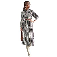 Dresses for Women Women's Dress Tie Neck Allover Print Shirt Dress Without Belted Dresses