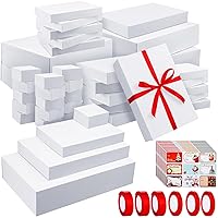 Qeeenar 48 Pack Christmas Extra Large Gift Boxes with Lids Set, 6 Rolls Red Wrap Tape, 90 Paper Tag Stickers, Xmas Clothes Shirt Boxes for Presents Holidays Birthday(Classic, Assorted)