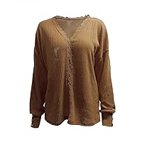Women's Sexy Lace V Neck Long Batwing Sleeve Casual Pure Color Sweater Tops Loose Knit Blouse Shirt Jumper Pullover