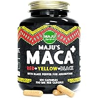 Strong Organic Maca Capsules 60,000 MG Bottle + Black, Yellow, Red Root, w/ Black Pepper Extract for Absorption, Roots Grown in Peru, Peruvian Powder, Men & Women Supplement