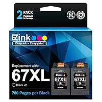 E-Z Ink (TM) Ink Cartridge Replacement for HP 67XL Black 67 XL for DeskJet 4133e 2755e 4155e 2722 2752 2752e Envy Pro 6455 6458 6475 Envy 6458e 6455e 6055e 6075 DeskJet Plus 4122 4132 4155 (2 Black)