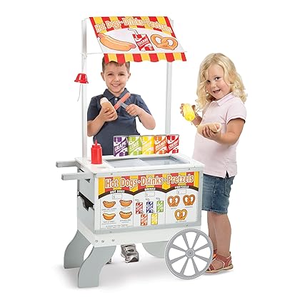 Melissa & Doug Wooden Snacks and Sweets Food Cart - 40+ Play Food pcs, Reversible Awning , Multi Colored