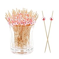 120PCS Cocktail Picks Toothpicks for Appetizers Cocktail Picks for Drinks Bamboo Toothpicks Cocktail Toothpicks Fancy Toothpicks for Appetizers Pink Pearl Toothpicks for Food Long Toothpicks 4.7Inch