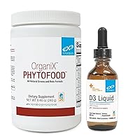 XYMOGEN D3 Liquid (1,500 Servings) + OrganiX PhytoFood Greens Powder (30 Servings) - 1000 IU Liquid Vitamin D Drops with Vegetables, Fruits, Berries, Phytonutrients, Fiber, Probiotics + Enzymes