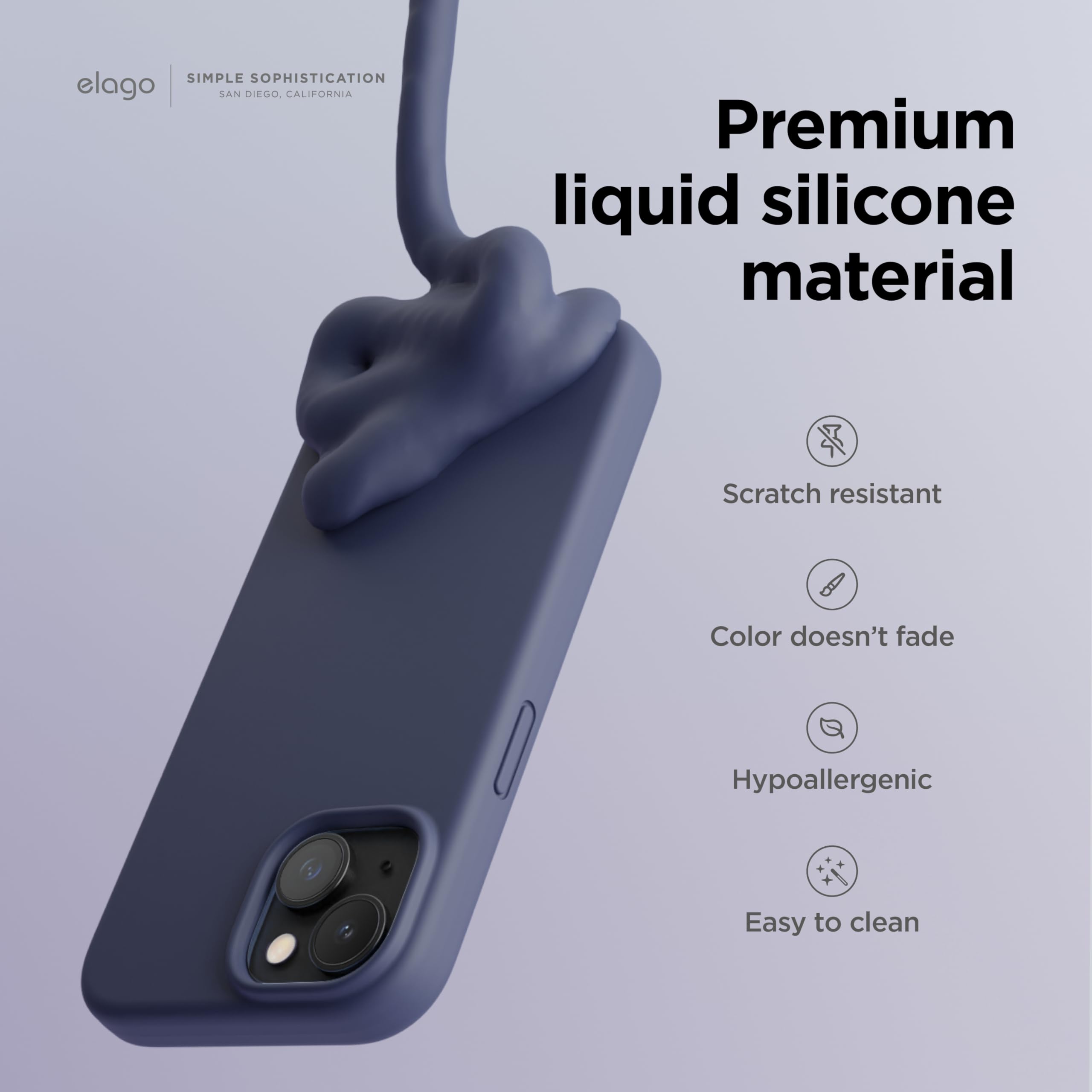 elago Compatible with iPhone 15 Case, Liquid Silicone Case, Full Body Protective Cover, Shockproof, Slim Phone Case, Anti-Scratch Soft Microfiber Lining, 6.1 inch (Jean Indigo)