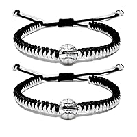 MANYC Basketball Bracelets Adjustable for Boys, Girls, and Adults Handmade Gifts for Basketball Players (Black white 2PCS)