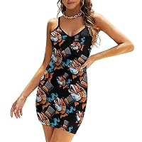 Big Trout Women's Spaghetti Strap Dress Sexy Sleeveless V-Neck Dress Mini Bodycon Dresses