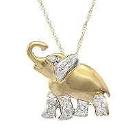 GILDED 10K Yellow Gold 1/10cttw Natural Round-Cut Diamond (I-J Color, I2-I3 Clarity) Elephant Pendant-Necklace, 18