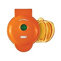 DMWP001OR Mini Maker for Individual Waffles, Hash Browns, Keto Chaffles with Easy to Clean, Non-Stick Surfaces, 4 Inch, Orange Pumpkin