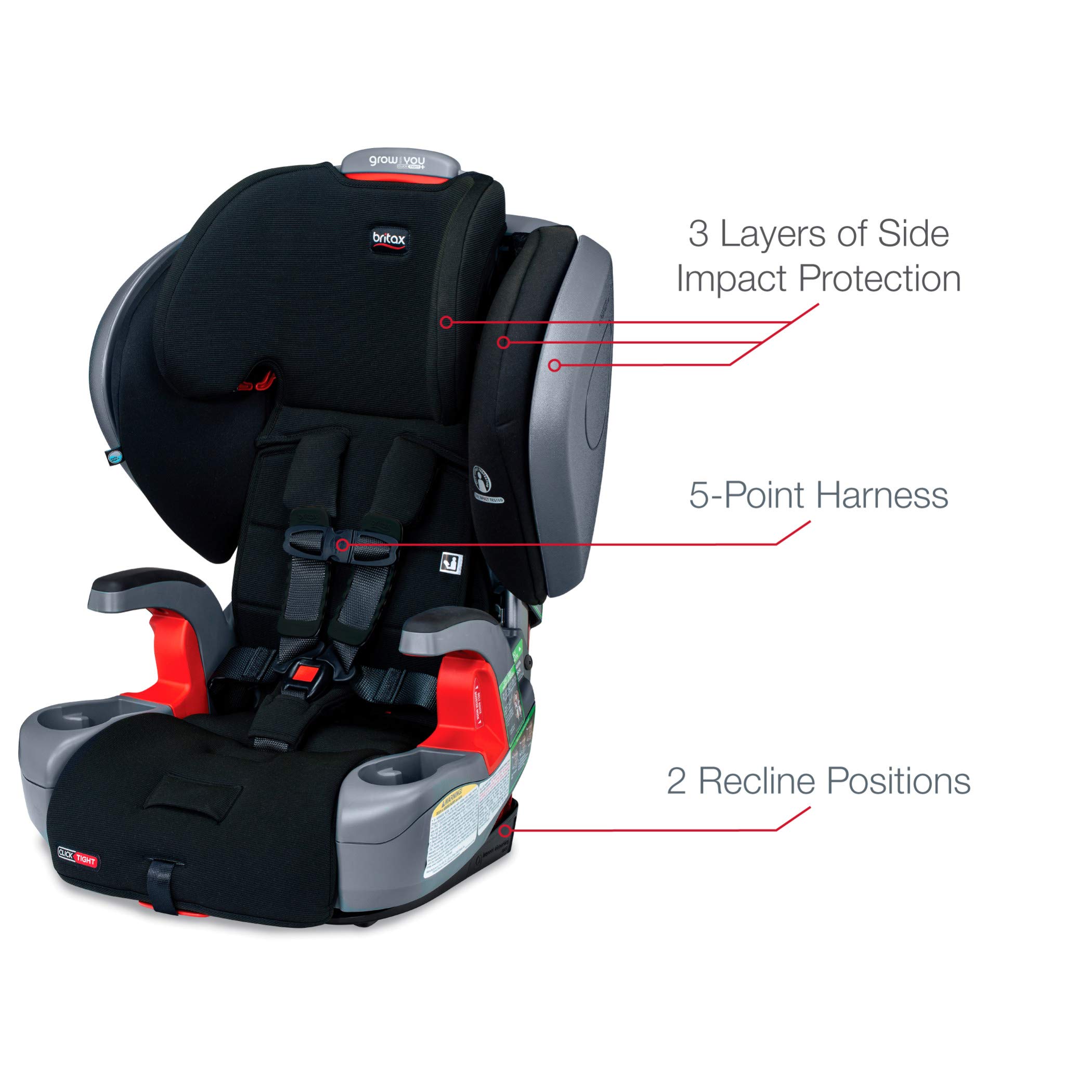 Britax Grow with You ClickTight Plus Harness-2-Booster Car Seat, Jet Safewash Fabric