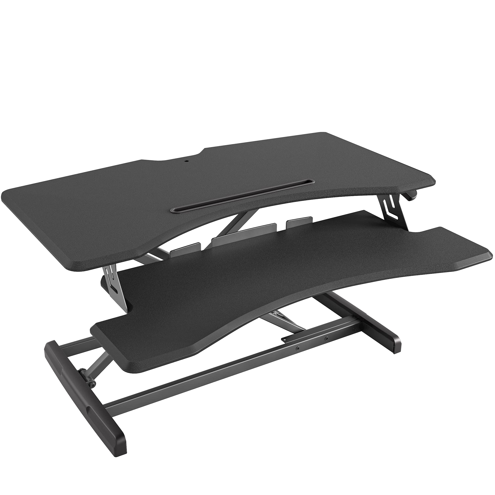 FEZIBO Height Adjustable, Desk Converter Stand up Riser Tabletop Workstation fits Dual Monitor 37 inches Black