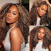 Beauty Forever 7x5 Bye Bye Knots Wig Put on and Go Glueless Honey Blonde Curly HD Lace Front Wig Invisible Knots Highlight Deep Curly Wigs Human Hair Pre Cut Pre Plucked Hairline 180% Density 16 Inch