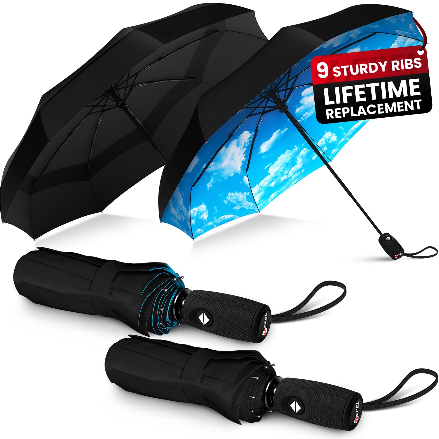 Repel Umbrella The Original Portable Travel Umbrella - Umbrellas for Rain Windproof, Strong Compact Umbrella for Wind and Rain - Perfect For On-the-Go, Car Umbrella, Backpack Umbrella