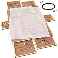 2000 Piece Wooden Jigsaw Puzzle Table with 6 Drawers, Puzzle Boards | 29” X 41” Rotating Puzzle Board with Cover - Portable Puzzle Table for Adult (Extra Large(2000))