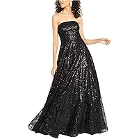 Womens Black Sequined Strapless Full-Length Prom Dress 1