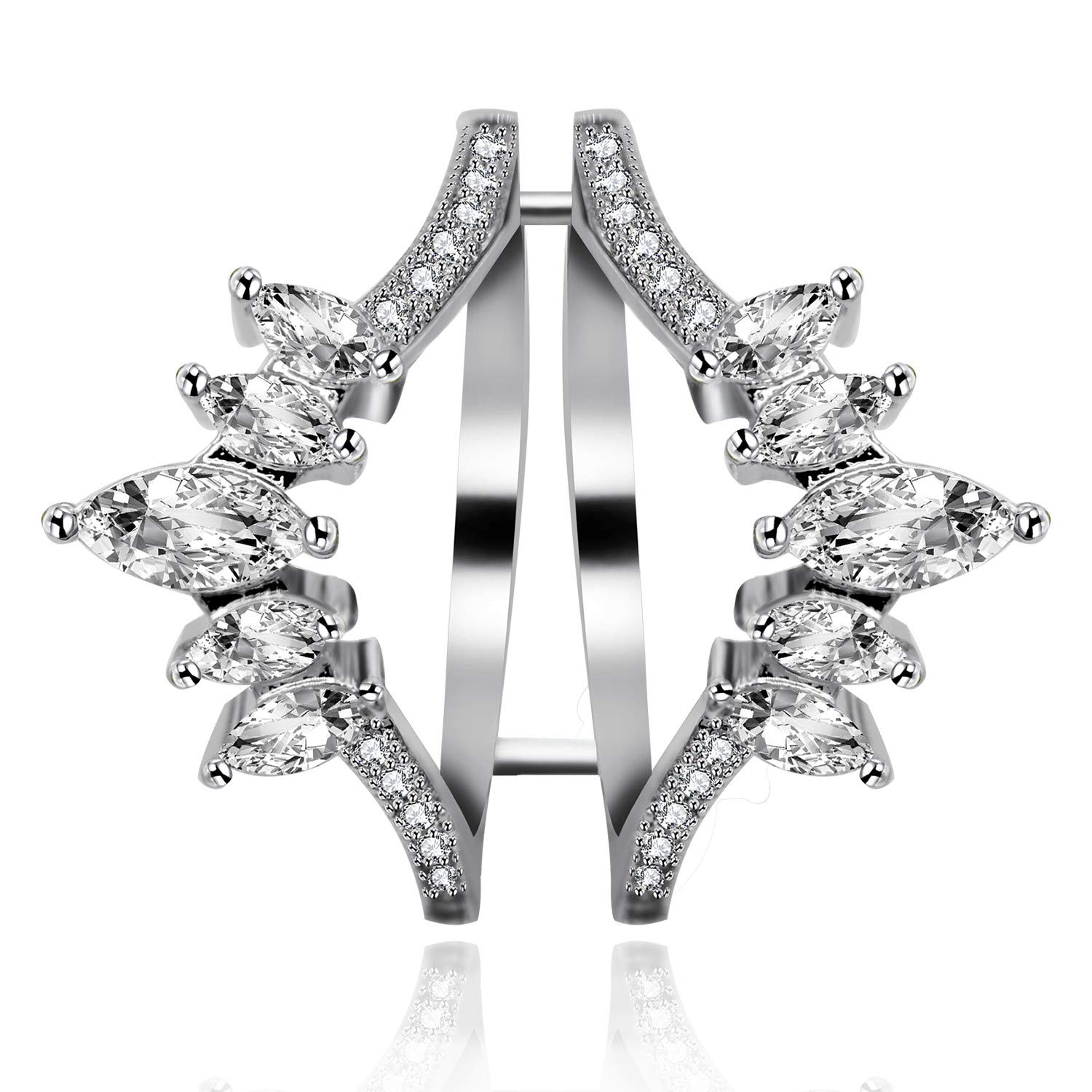 Uloveido Women Marquise Cut AAA White Cubic Zirconia Double Wedding Band Ring Guard Enhancer Engagement Y445