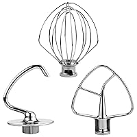 3 Pieces Stand Mixers Repair Set Stainless Steel for Kitchen Tilt-Head Stand Mixers K45DH Dough Hook K45B Coated Flat Blade Paddle K45WW Wire Whip Replace for Kitchen-aid Accessories by AMI PARTS