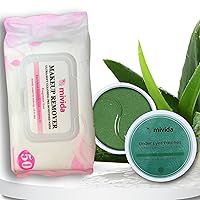 Bundle Makeup Remover Wipes 50 Count + Gel Eye Patches With Collagen & Aloe Vera - 60PCS