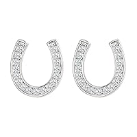 EVER FAITH Horseshoe Stud Earrings Made of 925 Sterling Silver Cubic Zirconia Lucky Horseshoe Earrings for Women Girls Clear Gold Tone, Sterling Silver Cubic Zirconia, Cubic Zirconia