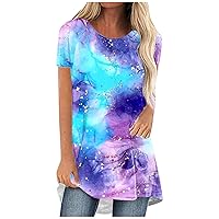 T Shirts for Women Trendy Gradient Color Printed Summer Short Sleeve Round Neck Pullover Casual Loose Blouse Tops