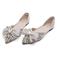 Flats Shoes Women Rhinestone Wedding Flats Comfort Pointed Toe Ballet Flat Shoe Low Heel Dress Shoes Sparkly Flats for Women