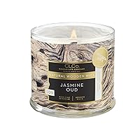 CLCo. by Candle-Lite Company Jasmine Oud Wood Wick Candle, 14 oz Scented Aromatherapy Candle, Glass Jar, 90 Hours Burn Time, Brown