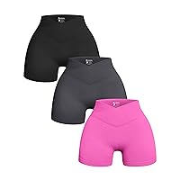 OQQ Women's 3 Piece Yoga Shorts Ribbed Seamless Workout High Waist Cross Over Athletic Leggings