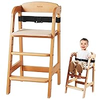 Wooden High Chair for Babies & Toddlers, Convertible Adjustable Feeding Chair, Eat & Grow High Chair with Seat Cushion, Portable Baby Dining Booster Seat, Beech Wood Toddler Chair, Natural