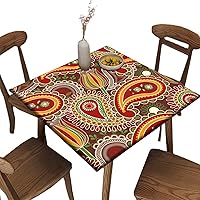 Bohemian Floral Fitted Tablecloths Square, Boho Tulips Flower Elastic Edge Table Cover Washable Polyester Fabric Home Decor Tablecloth For Indoor Outdoor Party Use, Fit for 32