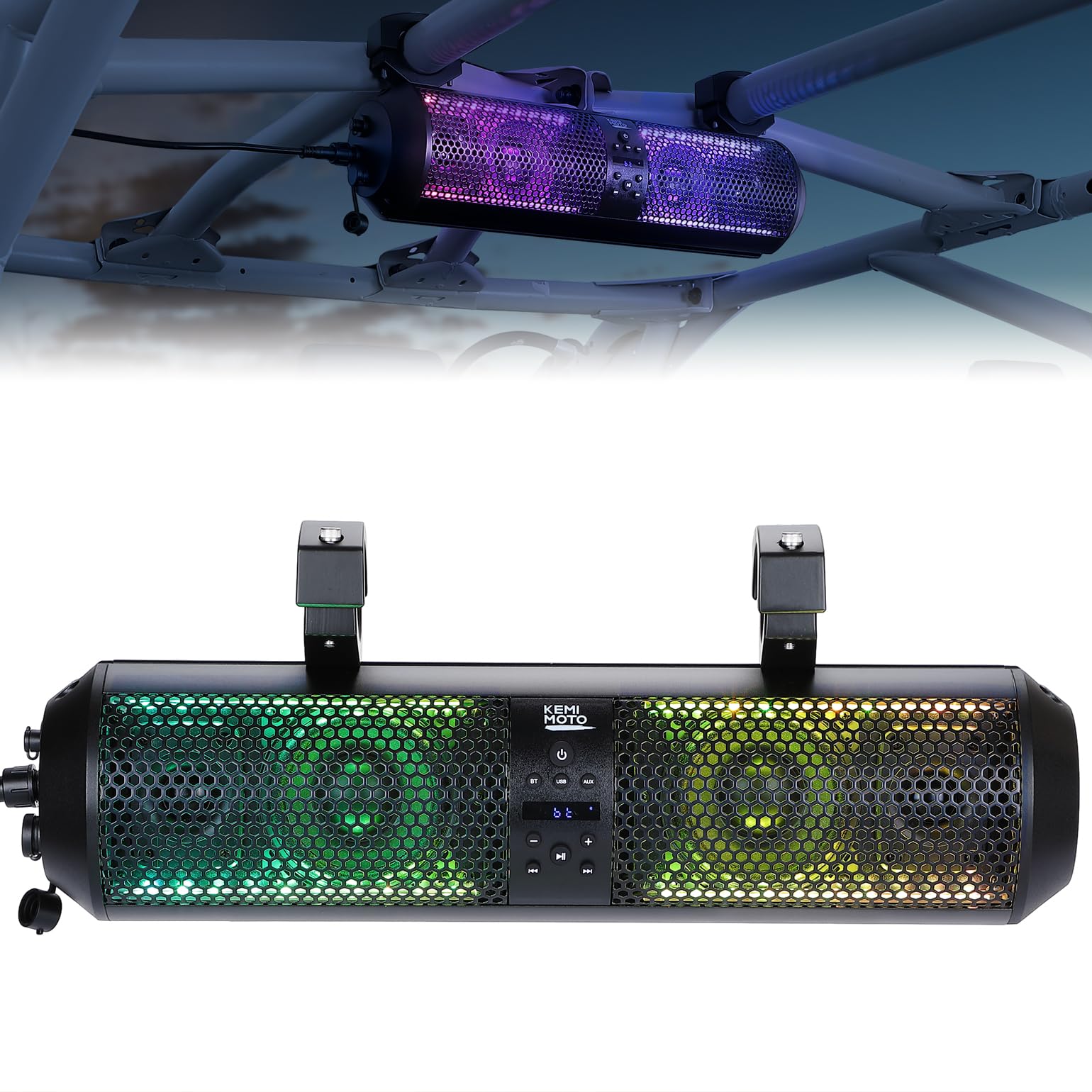 KEMIMOTO UTV Sound Bar 18 Inch SXS Speaker RGB Wireless Control Bluetooth Compatible with 2X Tweeter and 2X Subwoofer Compatible with Polaris Can am Honda CForce, for 1.56
